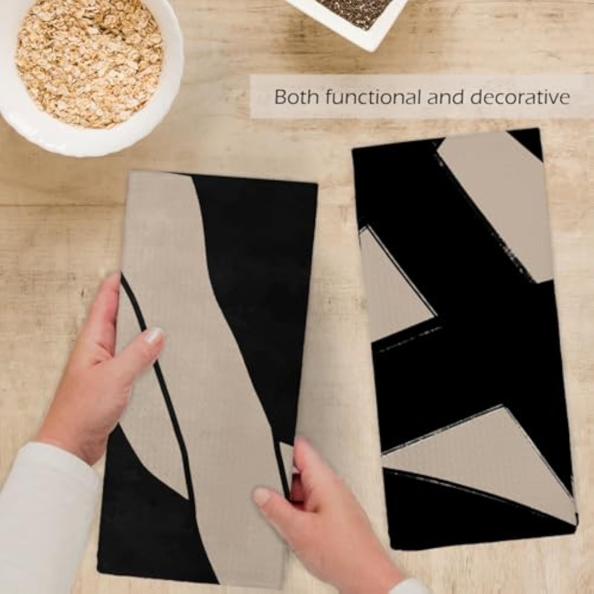 Beige and Black Abstract Kitchen Towels, Set of 2